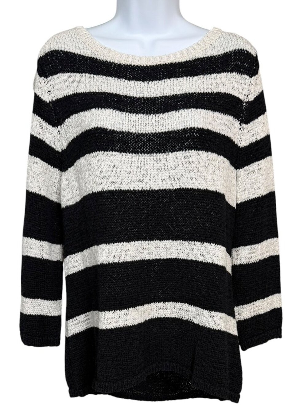 Style & Co XL Black White Striped Knit Sweater Hi-Low Lightweight Boat Neck